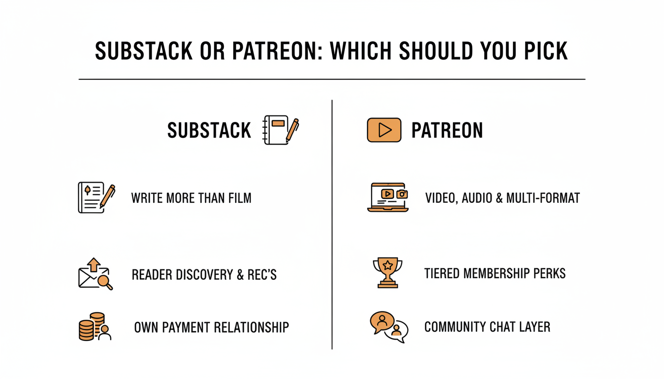 Simple decision checklist for choosing between Substack and Patreon based on creator type.