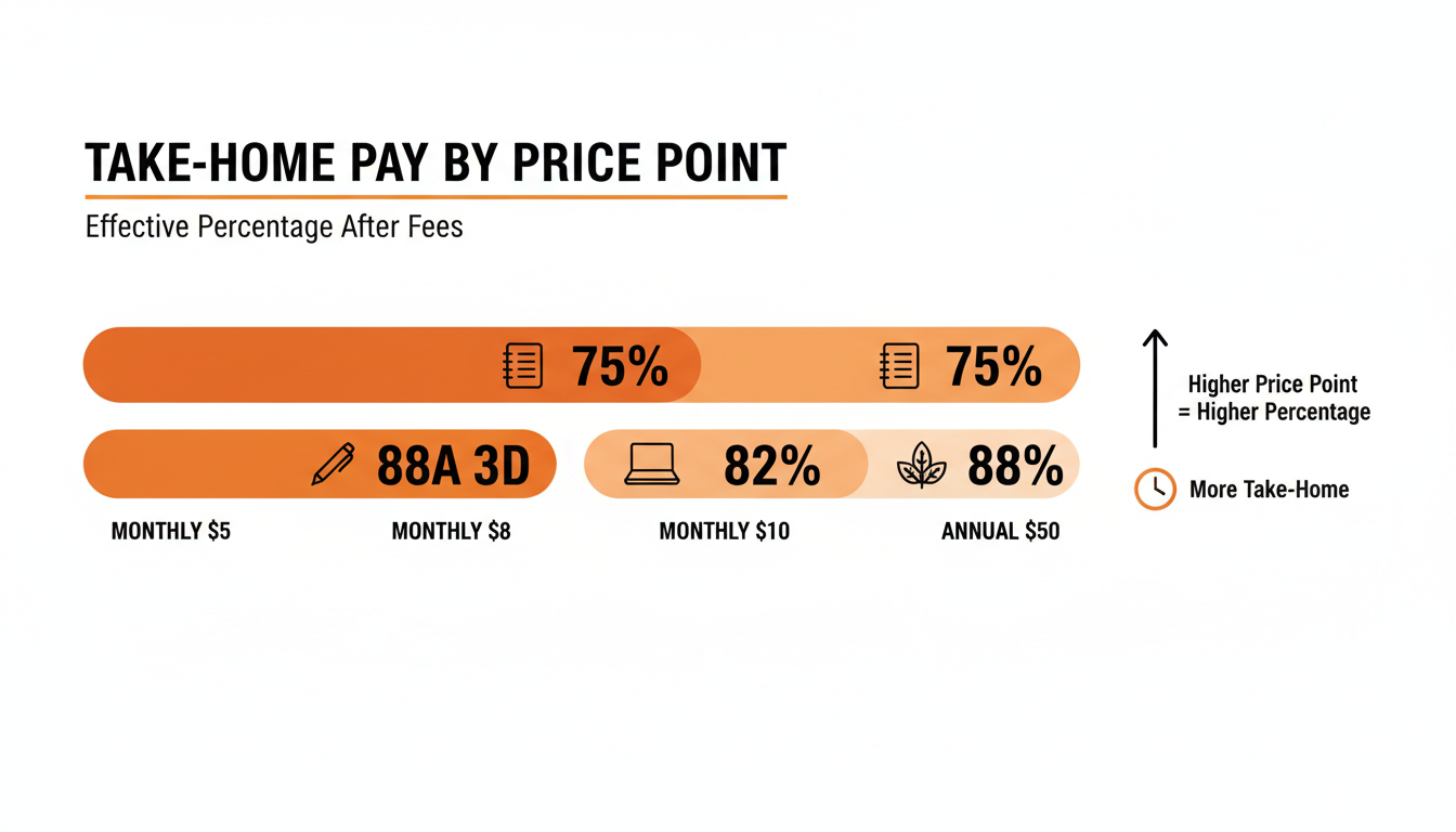 Chart comparing take-home revenue at different Substack price points