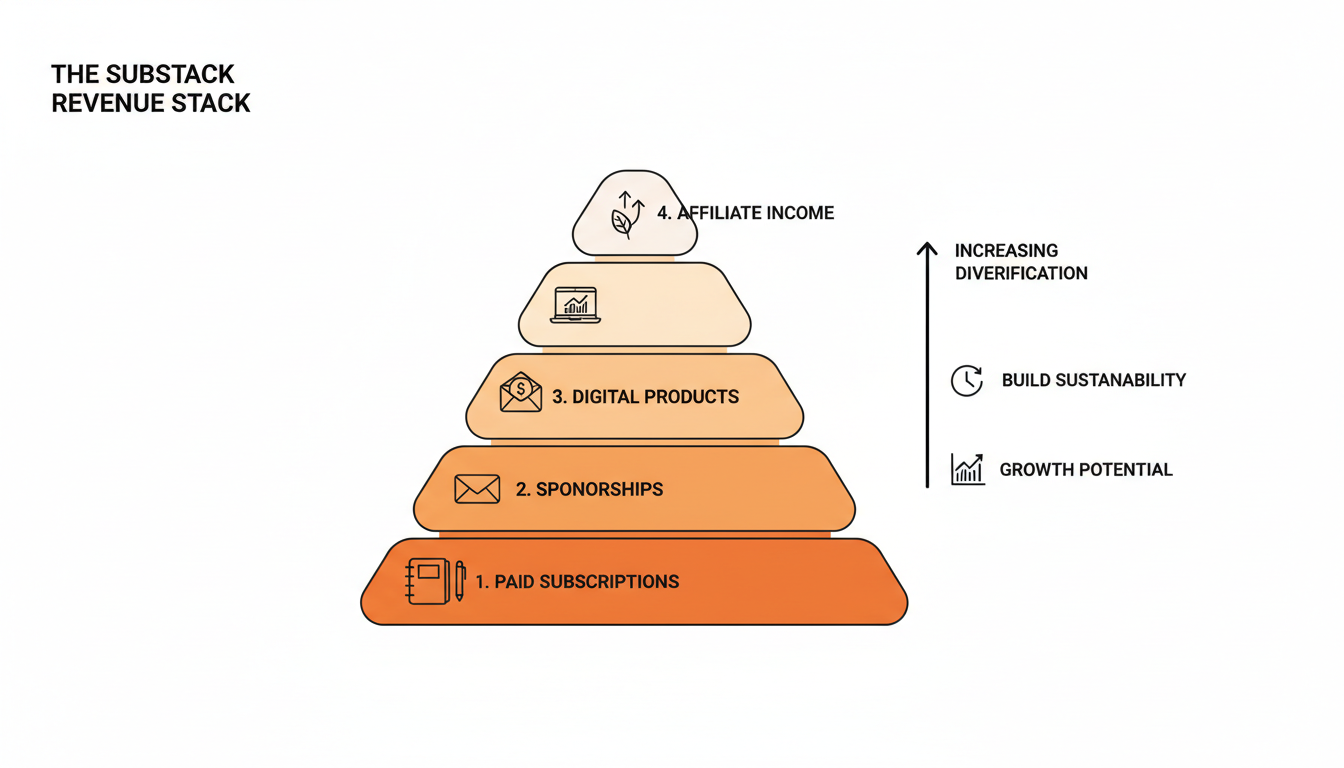 Diagram of Substack income streams with paid subscriptions as the foundation layer